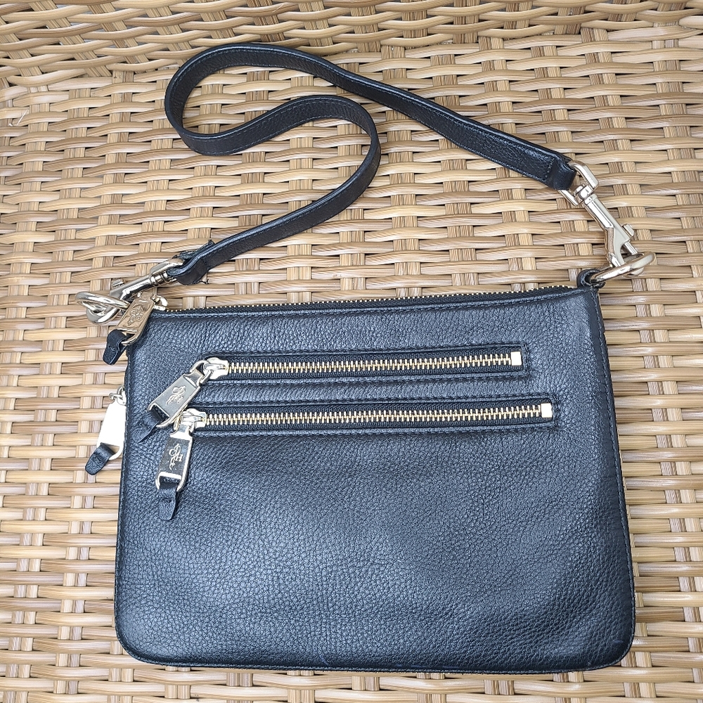 Cole Haan Bag Handbag Clutch Purse Black Leather Gold Hardware Expandable
